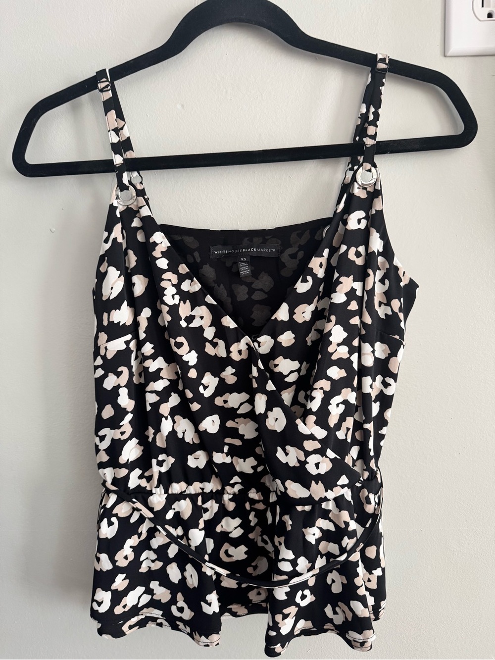 White House Black Market Black & Cream Floral-Print Surplice Cami